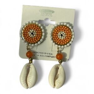 Orange and White Bohemian Cowrie Shell Earrings